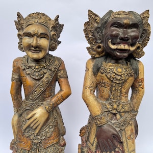 Barong Landung Holzskulptur | Balinesisches Legendenpaar | König Jaya Pangus | Queen Kang Cing Wie | Balinesische Holzkunst | Vintage Handgeschnitzt