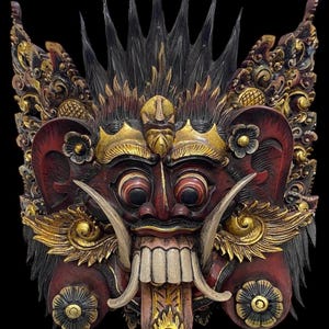 33.5CM Balinese Rangda Wooden Mask | Barong Wood Mask | Wall Art | Wood Carving | Indonesian Mask | Wall Hanging Mask | Vintage Wall Deco