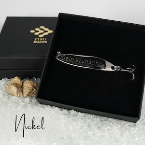 Gift for angler father, high-quality refined fishing lures with individual engraving, for Father's Day, birthday, wedding anniversary, anniversary Nickel /Silberfarbig