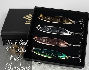 Geschenk für Angler Männer, veredelte und gravierte Angelköder "PETRI HEIL" Geschenk zum Valentinstag, Geburtstag, Hochzeitstag, Jahrestag