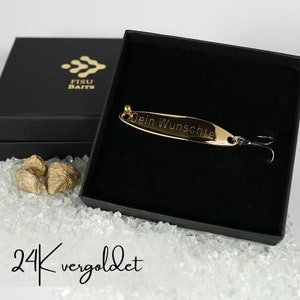 Gift for angler father, high-quality refined fishing lures with individual engraving, for Father's Day, birthday, wedding anniversary, anniversary 24K Vergoldet