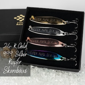 Gift for angler father dad, high-quality refined fishing lures with engraving in a jewelry box for Father's Day, birthday, anniversary