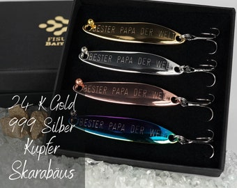 Gift for angler father dad, high-quality refined fishing lures with engraving in a jewelry box for Father's Day, birthday, anniversary