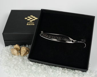 Angelköder Blinker in echt Silber, graviert, als Geschenk für Angler / Männer zum Geburtstag, zum Valentinstag, Verlobung, Hochzeitstag