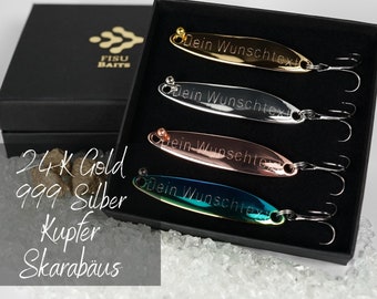 Geschenk für Angler Vater, hochwertig veredelte Angelköder mit individueller Gravur, zum Vatertag, Geburtstag, Hochzeitstag, Jahrestag