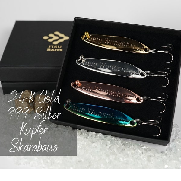 Geschenk für Angler Vater, hochwertig veredelte Angelköder mit individueller Gravur, zum Vatertag, Geburtstag, Hochzeitstag, Jahrestag