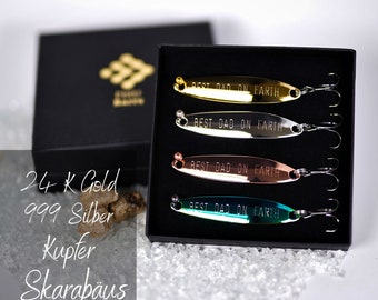 Gift for angler father dad, high-quality refined fishing lure with engraving in jewelry box for Christmas, birthday, anniversary.