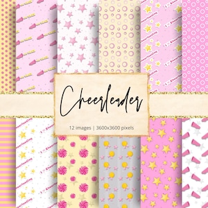 Cheerleader Digital Paper, Cheerleading, Pom Poms, Spirit, Flyer, Cheer, Dance, Competition, Coach, Choreography, Backgrounds, Scrapbook