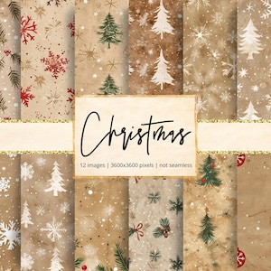 Beige Christmas Digital Paper, Holiday, Festive, Jolly, Santa Claus, Xmas, Beige, Cream, Brown, Backgrounds, Junk Journal, Scrapbook
