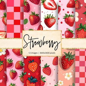 Strawberry Digital Paper, Red, Pink, Berry, Fruits, Strawberries, Flower, Sweet, Pastel, Backgrounds, Scrapbook