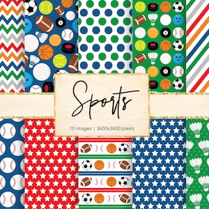 Papel digital esportivo, futebol, tênis, futebol, golfe, beisebol, basquete, rúgbi, bolas esportivas, vôlei, padrão, diário de lixo, álbum de recortes