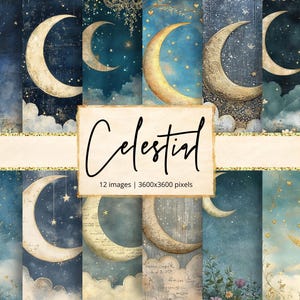 Papier numérique céleste, Lune, Univers, Galaxie, Étoiles, Étoilé, Astrologie, Sorcière, Astral, Espace, Arrière-plans, Journal indésirable, Scrapbooking