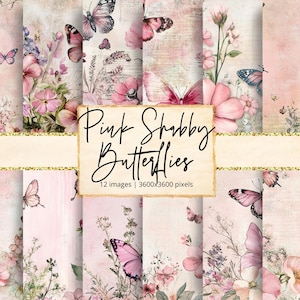 Rosa Schmetterlinge, digitales Papier, Shabby Chic, Blumen Schmetterling, Blush Pink Ästhetik, Girly, Aquarell Motte, Natur, Junk Journal, Scrapbook