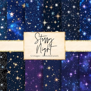 Sterrennacht digitaal papier, sterren, melkwegstelsel, lucht, astronomie, hemel, dierenriem, plakboekpapier, digitaal papier, afdrukbaar, commercieel gebruik