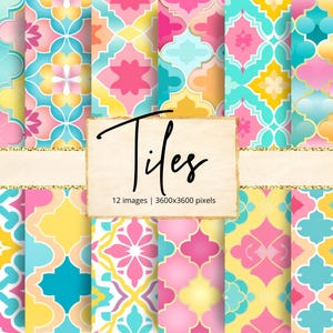 Moroccan Tiles Digital Paper, Moroccan Patterns, Geometric Tile Designs, Ceramic Mosaic, Craft Paper, Backgrounds, Junk Journal, Scrapbook