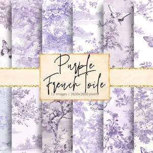 Carta digitale viola French Toile, Toile de Jouy, Lavanda, Viola, Shabby Chic, French Country, Parigino, Vintage, Sfondi, Album