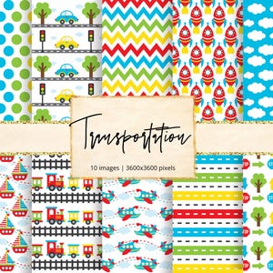 Transportation Digital Paper, Car, Vehicles, Train, Boat, Rocket, Airplane, Bus, Subway, Motorcycle, Pattern, junk journal, scrapbook
