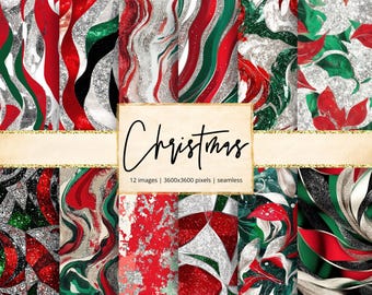 Abstract Christmas Digital Paper, Holiday, Festive, Jolly, Santa Claus, Winter, Xmas, Backgrounds, Junk Journal, Scrapbook, Seamless