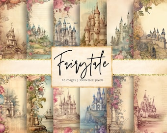 Fairytale Junk Digital Paper, Magic, Princess, Castles, Fairy Kingdom, Fantasy, scrapbook paper, digital papers, printable, commercial use