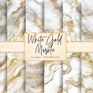 以下が含まれることがあります： 白い大理石に金色のグリッターのアクセントが施された、12種類のデジタルペーパーパターン。パターンはシームレスで、スクラップブッキング、カード作り、デジタルデザインなど、さまざまなプロジェクトに使用できます。  白金大理石。 12画像 | 3600x3600ピクセル