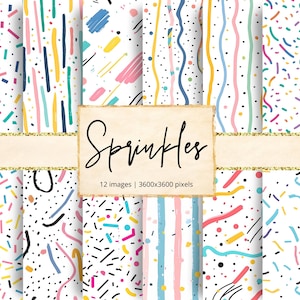 Sprinkles Digital Paper, Toppings, Confetti, Sweet, Candy, Cake, Ice Cream, Cupcakes, Frosting, Birthday Party, Backgrounds, Scrapbook