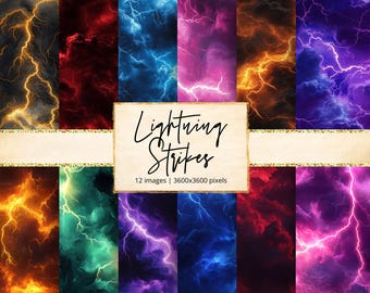 Lightning Strikes Digital Paper, Thunderbolt, Storm, Spark, Shock, Sky, Electric, scrapbook paper, digital papers, printable, commercial use