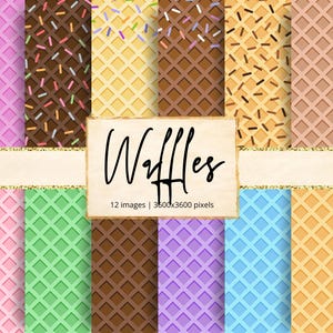 Waffle Cone Digital Paper, Chocolate, Vanilla, Strawberry, Ice Cream, Dessert, Toppings, Sprinkles, Birthday, Party, Backgrounds, Scrapbook