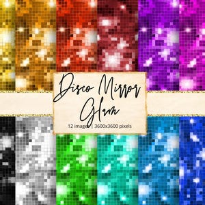 Disco Mirror Glam Digital Paper, Glitter Shimmer Sparkles Sequins Tiles Crystal Diamond Luxury Mosiac, papel para scrapbook, uso comercial