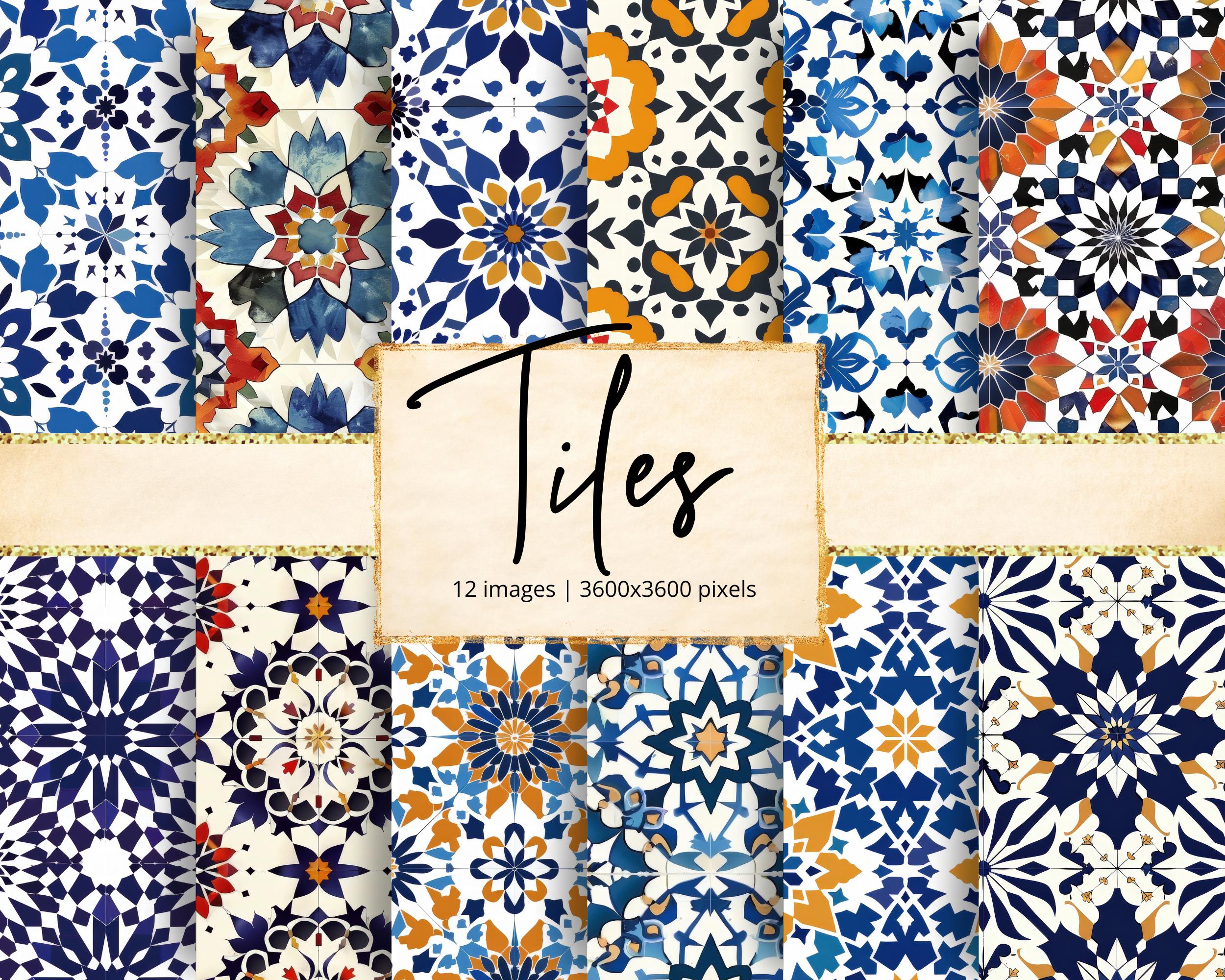 Moroccan Tiles Digital Paper, Moroccan Patterns, Geometric Tile Designs ...