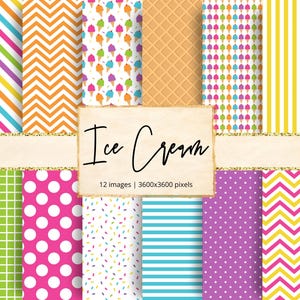 Ice Cream Digital Paper, Chocolate, Vanilla, Strawberry, Waffle Cone, Dessert, Toppings, Milkshake, Birthday, Party, Backgrounds, Scrapbook