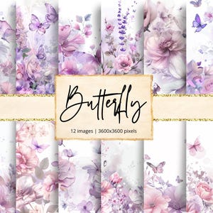 Lila Schmetterling Digitales Papier, Lavendel, Violett, Flieder, Blumen, Blumen, verträumt, wunderlich, magisch, Fantasy, Fee, Bildhintergrund