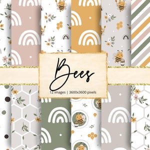 Bijen digitaal papier, honingbij, geel, oranje, roze, bloemen, bloeit, stuifmeel, bijenkorf, imker, kwekerij, achtergronden, ongewenste dagboek, plakboek
