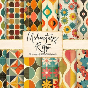 Retro Midcentury Digital Papier, 50er Jahre Muster, 50er Jahre Retro, Hippie, Groovy Muster, Junk Journal, Scrapbook