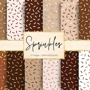 Sprinkles Digital Paper, Toppings, Confetti, Sweet, Candy, Cake, Ice Cream, Cupcakes, Frosting, Birthday Party, Backgrounds, Scrapbook