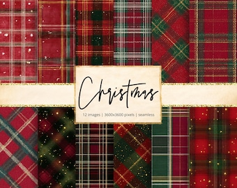 Christmas Plaid Digital Paper, Red, Green, Tartan, Holiday, Festive, Jolly, Santa, Xmas, Backgrounds, Junk Journal, Scrapbook, Seamless