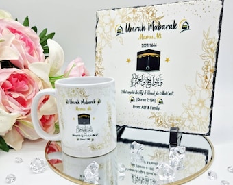 Personalized Umrah Mubarak Slate & Mug Set: Islamic Pilgrimage Gift