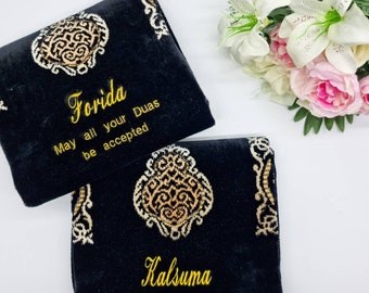 Personalized Velvet Prayer Mat: Embroidered Islamic Gift