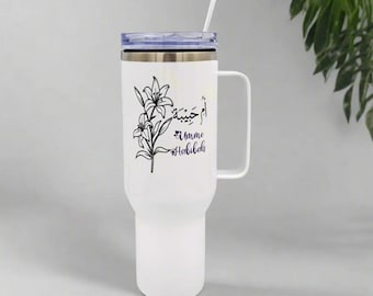 Personalized 40oz Insulated Tumbler: Engraved Name Travel Mug with Straw