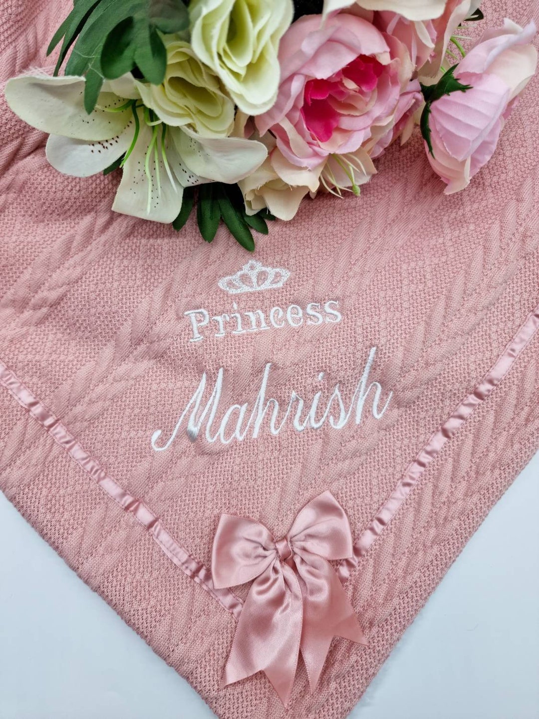 Personalised Baby Blanket EMBROIDERY Cable Knit Wrap Blanket, Baby