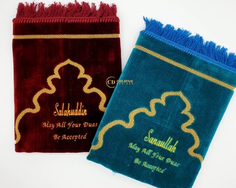 Personalized Velvet Prayer Mat, Embroidered Islamic Gift