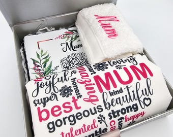 Personalized Mother's Day Gift Hamper, Tote Bag, Slate, Towel