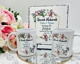 Personalized Umrah Hajj Mubarak Mug & Slate Set: Islamic Pilgrimage Gift