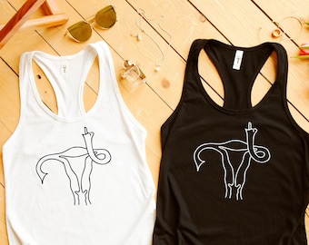 Middle Finger Uterus Tank Top | Pro Choice | Feminist Crop Top | Girl Power shirt | Middle Finger Tshirt | Flipping The Bird