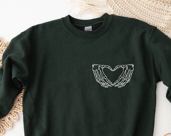 Sweat-shirt Skeleton Hand Heart | Halloween Sweat | Impression de poche Sweat-shirt | Sweat-shirt Valentine | Cadeaux pour elle