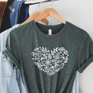 Fall Heart Shirt, Pumpkin Heart Shirt, Floral Heart Shirt, Fall Tshirt, Autumn Vibes, Autumn Shirt, Fall Shirt For Women, Fall Shirt