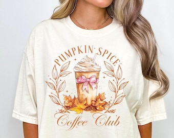 Pumpkin Spice Latte Coffee Club Tee: Retro Fall Graphic T-Shirt