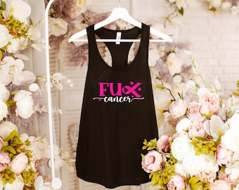 Fu*k Cancer Tank Top | Never Give Up! | No One Fights Alone Tank Top | Cancer Fighter Racerback Tank | Ribbon Tee