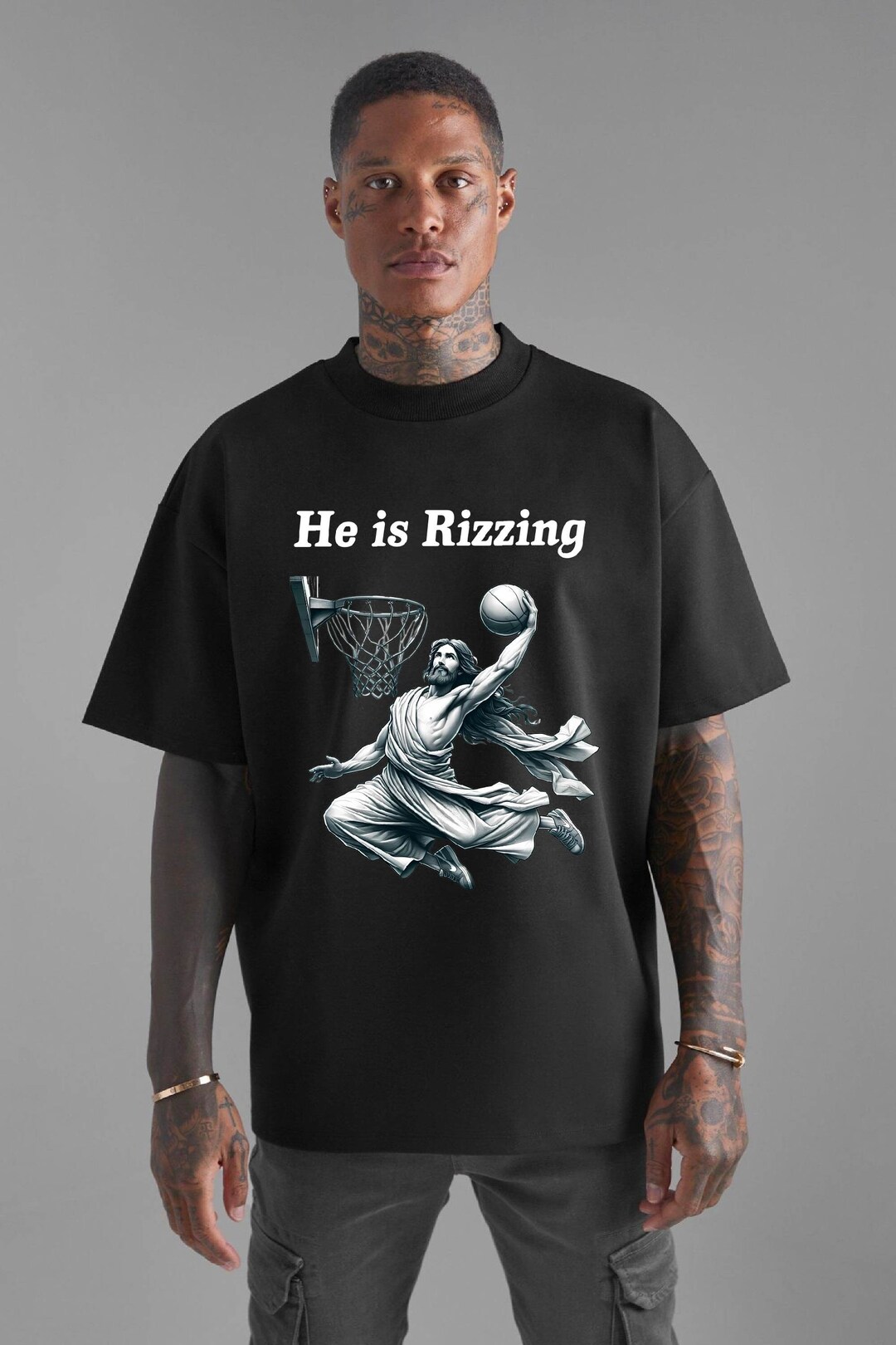 He is Rizzing Basketball Tee: Hilarious Easter Christian Shirt | March ...