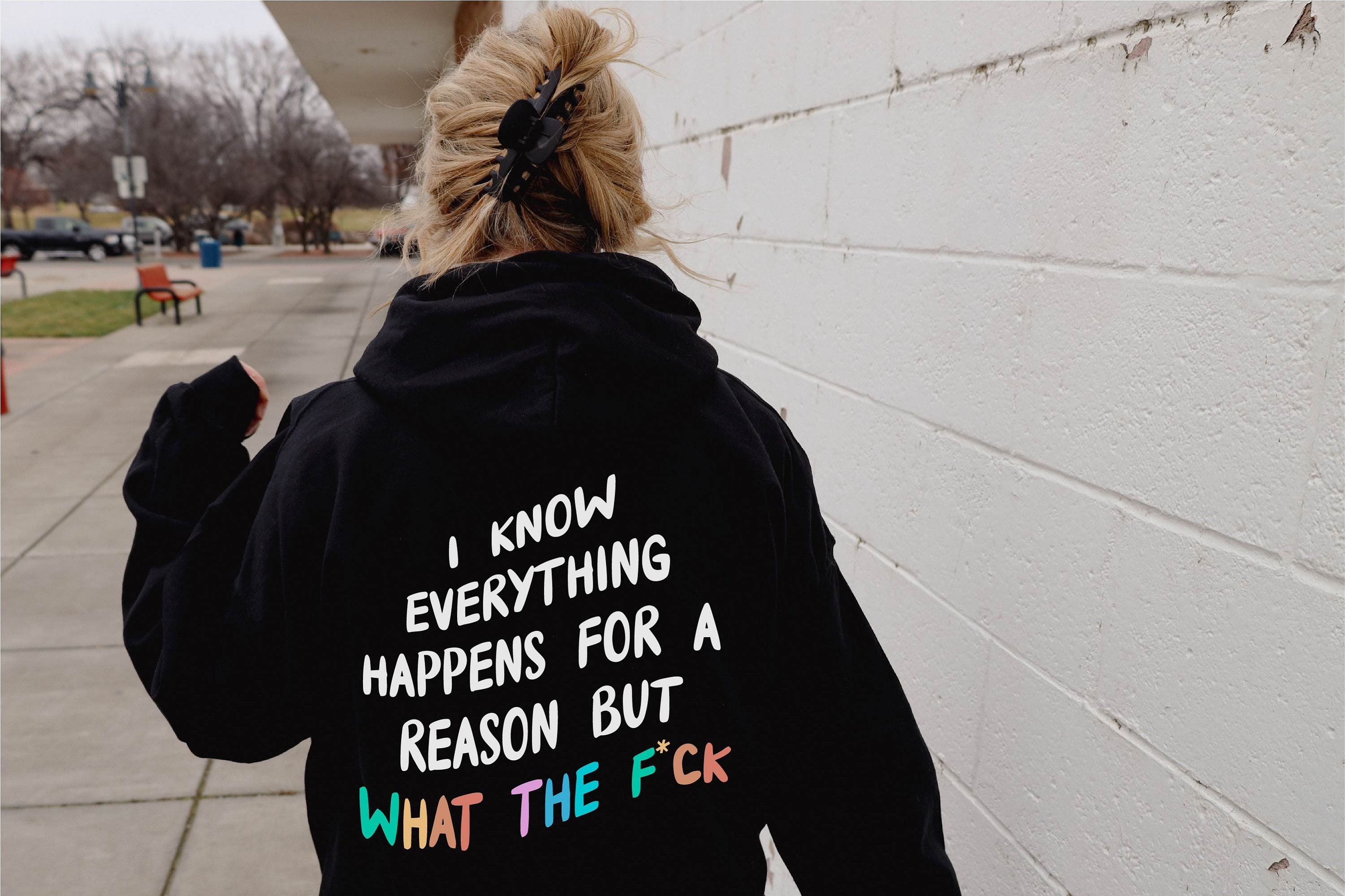 TSIIUO Women's "Everything Happens For A Reason" Funny Graphic Sweatshirt - Long Sleeve Pullover Top