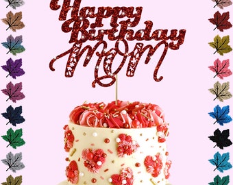 Decoración para tarta con purpurina de feliz cumpleaños mamá